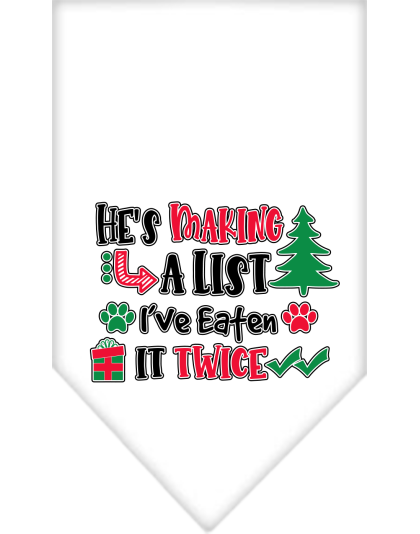 He's Making a List... Screen Print Bandana White Size Small