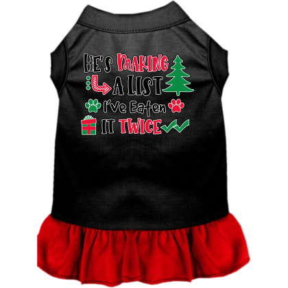 He's Making a List... Screen Print Dog Dress Black with Red Size XS