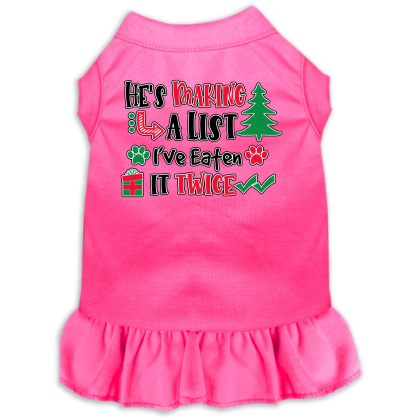 He's Making a List... Screen Print Dog Dress Bright Pink Size XS