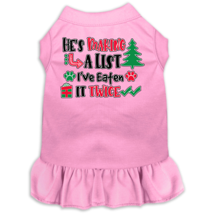 He's Making a List... Screen Print Dog Dress Light Pink Size XS