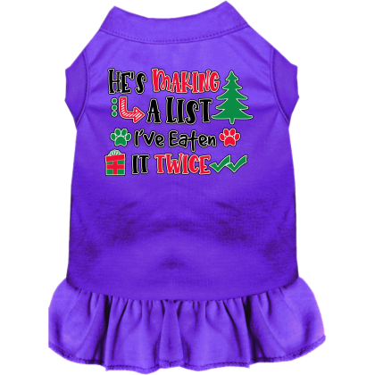 He's Making a List... Screen Print Dog Dress Purple Size XS