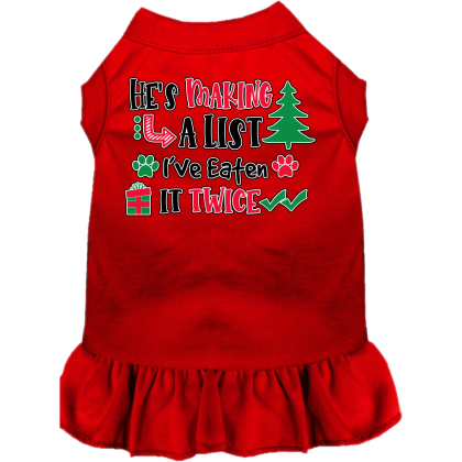 He's Making a List... Screen Print Dog Dress Red Size XS