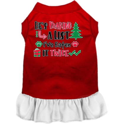 He's Making a List... Screen Print Dog Dress Red with White Size XS