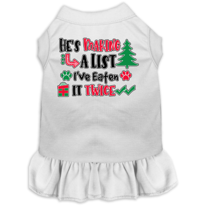 He's Making a List... Screen Print Dog Dress White Size XS