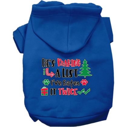 He's Making a List... Screen Print Dog Hoodie Blue Size XS