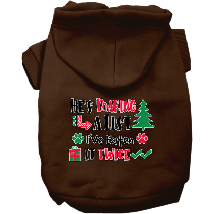 He's Making a List... Screen Print Dog Hoodie Brown Size XS