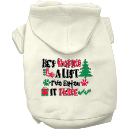He's Making a List... Screen Print Dog Hoodie Cream Size XS