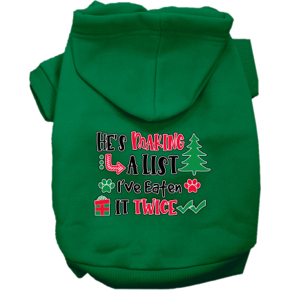 He's Making a List... Screen Print Dog Hoodie Emerald Green Size XS