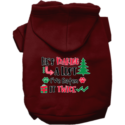 He's Making a List... Screen Print Dog Hoodie Maroon Size XS