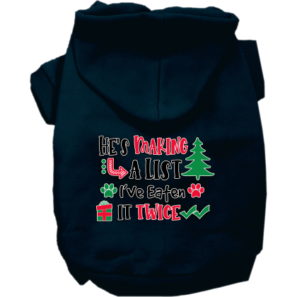 He's Making a List... Screen Print Dog Hoodie Navy Blue Size XS