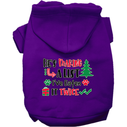 He's Making a List... Screen Print Dog Hoodie Purple Size XS