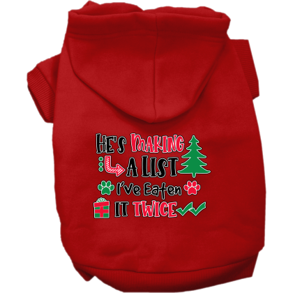 He's Making a List... Screen Print Dog Hoodie Red Size XS