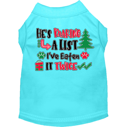 He's Making a List... Screen Print Dog Shirt Aqua Size XS