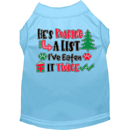 He's Making a List... Screen Print Dog Shirt Baby Blue Size XS