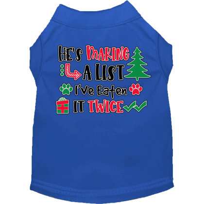 He's Making a List... Screen Print Dog Shirt Blue Size XS