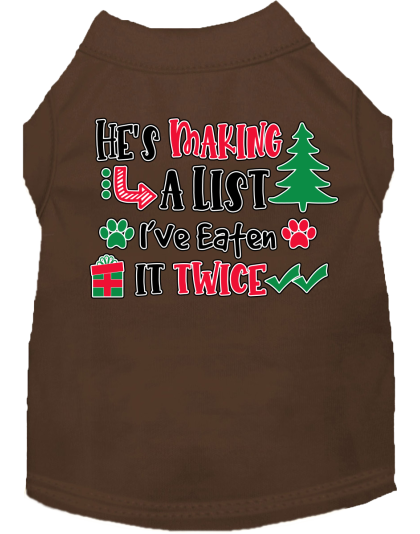 He's Making a List... Screen Print Dog Shirt Brown Size XS