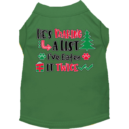 He's Making a List... Screen Print Dog Shirt Green Size XS