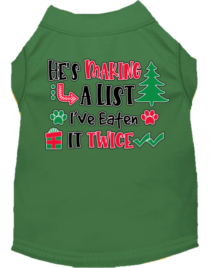 He's Making a List... Screen Print Dog Shirt Green Size XS