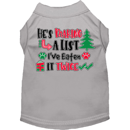 He's Making a List... Screen Print Dog Shirt Grey Size XS