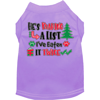 He's Making a List... Screen Print Dog Shirt Lavender Size XS