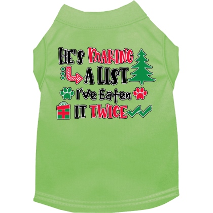 He's Making a List... Screen Print Dog Shirt Lime Green Size XS