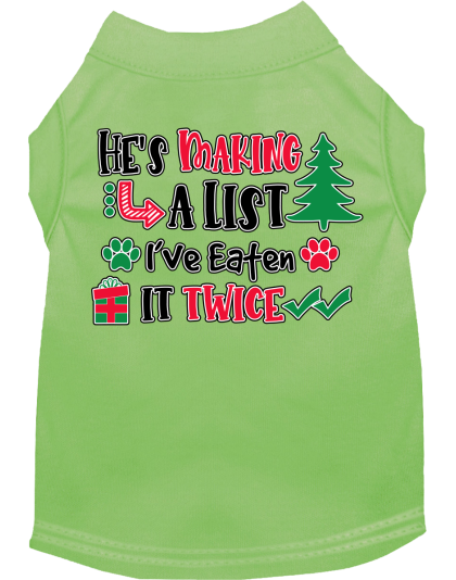 He's Making a List... Screen Print Dog Shirt Lime Green Size XS