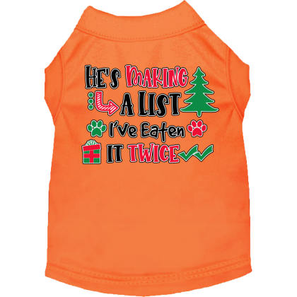 He's Making a List... Screen Print Dog Shirt Orange Size XS