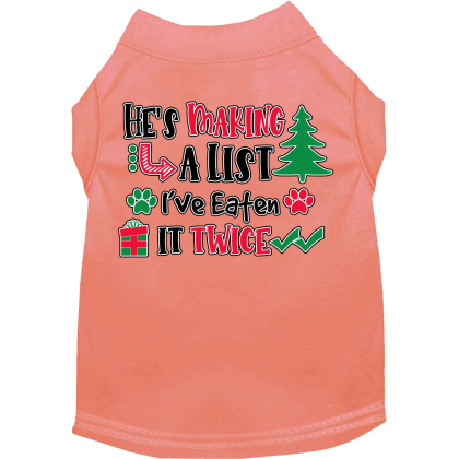 He's Making a List... Screen Print Dog Shirt Peach Size XS