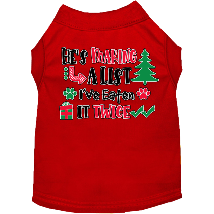 He's Making a List... Screen Print Dog Shirt Red Size XS