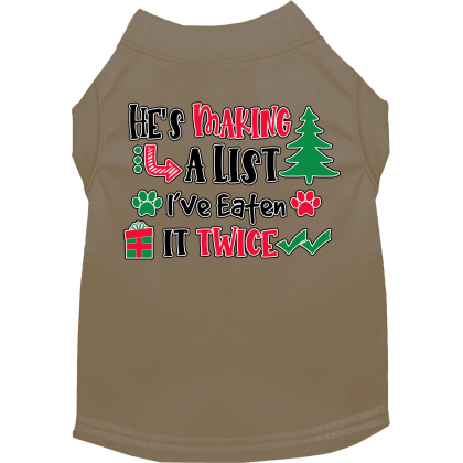 He's Making a List... Screen Print Dog Shirt Tan Size XS