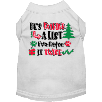 He's Making a List... Screen Print Dog Shirt White Size XS