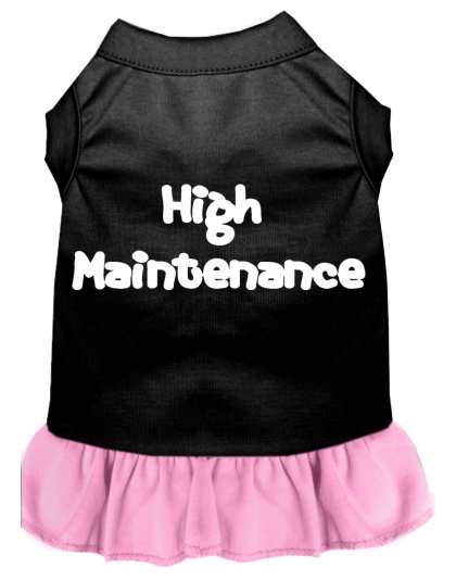 High Maintenance Screen Print Dog Dress Black with Light Pink Lg