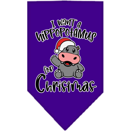 Hippo for Christmas Screen Print Bandana Purple Size Small