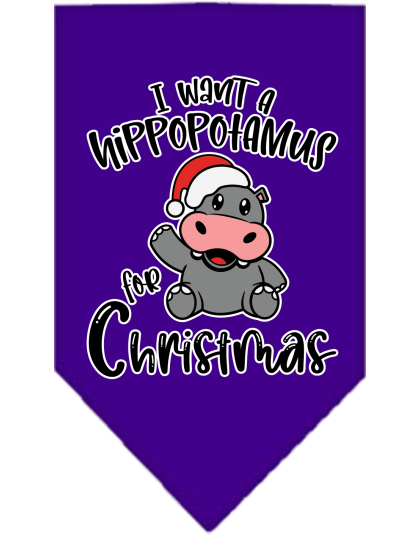Hippo for Christmas Screen Print Bandana Purple Size Small