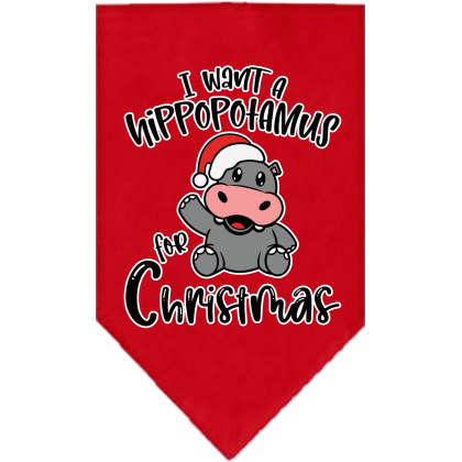 Hippo for Christmas Screen Print Bandana Red Size Small
