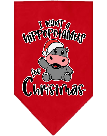 Hippo for Christmas Screen Print Bandana Red Size Small