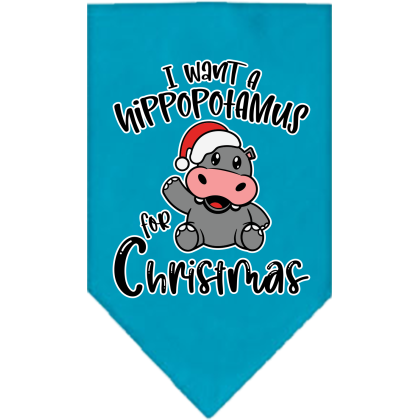 Hippo for Christmas Screen Print Bandana Turquoise Size Small