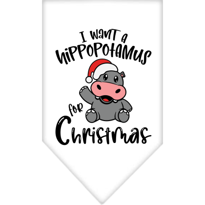 Hippo for Christmas Screen Print Bandana White Size Small