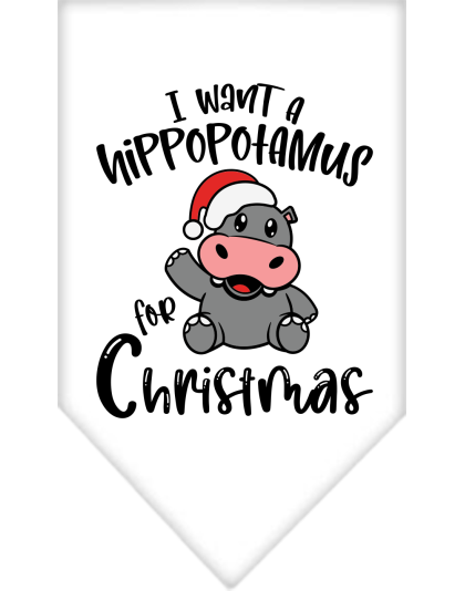 Hippo for Christmas Screen Print Bandana White Size Small