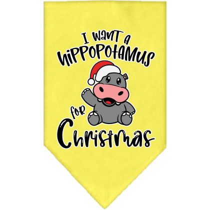 Hippo for Christmas Screen Print Bandana Yellow Size Small