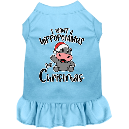 Hippo for Christmas Screen Print Dog Dress Baby Blue Size XS
