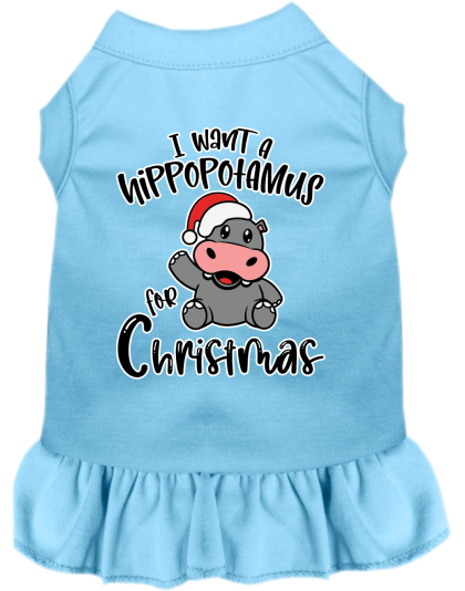 Hippo for Christmas Screen Print Dog Dress Baby Blue Size XS
