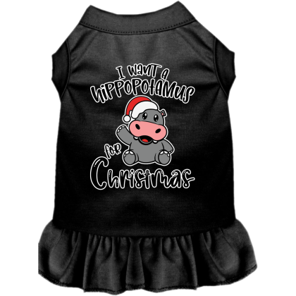Hippo for Christmas Screen Print Dog Dress Black Size XS