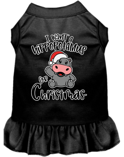 Hippo for Christmas Screen Print Dog Dress Black Size XS
