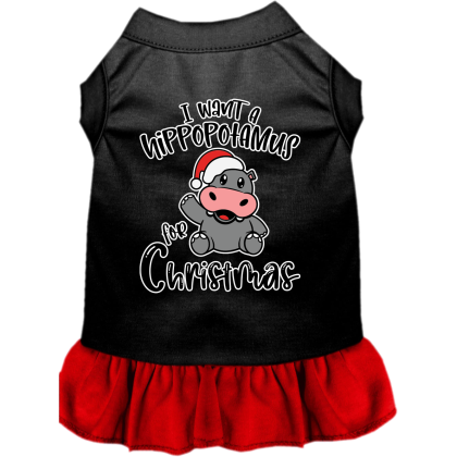 Hippo for Christmas Screen Print Dog Dress Black with Red Size XS