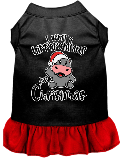 Hippo for Christmas Screen Print Dog Dress Black with Red Size XS