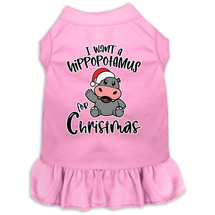 Hippo for Christmas Screen Print Dog Dress Light Pink Size XS
