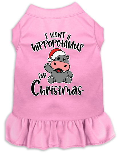 Hippo for Christmas Screen Print Dog Dress Light Pink Size XS