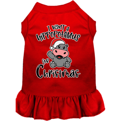 Hippo for Christmas Screen Print Dog Dress Red Size XS