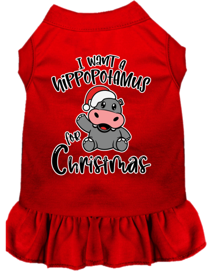 Hippo for Christmas Screen Print Dog Dress Red Size XS